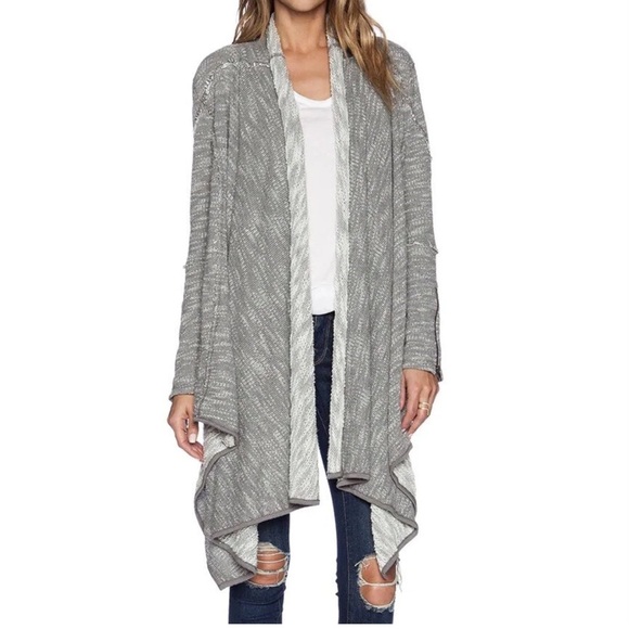 Free People Gray In The Loop Open Front Waterfall Cardigan - Picture 1 of 6